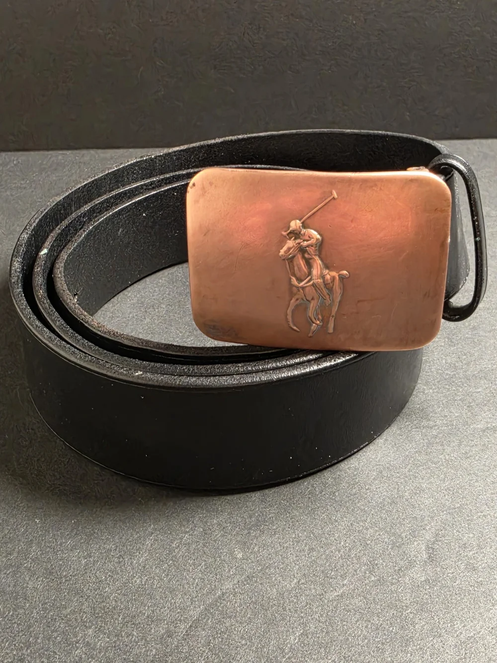 Polo by Ralph Lauren Black Leather Belt with Copper Polo Buckle